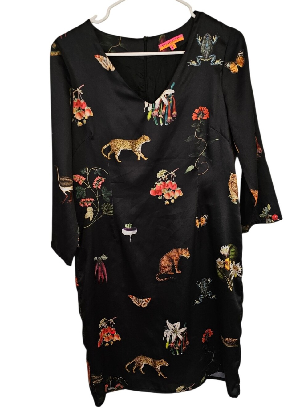 Vilagallo Black Long Sleeve Shift Dress with Floral & Animal Print
